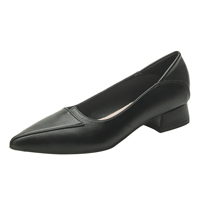 Women's Pointed Toe Chunky Low Heels Slip On Court Pumps