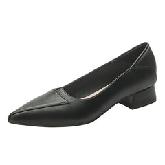 Women's Pointed Toe Chunky Low Heels Slip On Court Pumps
