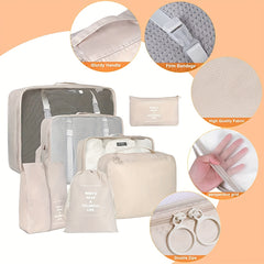 7pcs Solid Zipper Packing Cubes Lightweight Multifunctional Luggage Bags