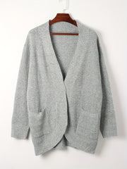  Women's Solid Long Sleeve Open Front Sweater Cardigan with Pockets