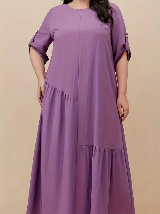  Kaftan Dress Women's Plus Solid Round Neck Asymmetrical