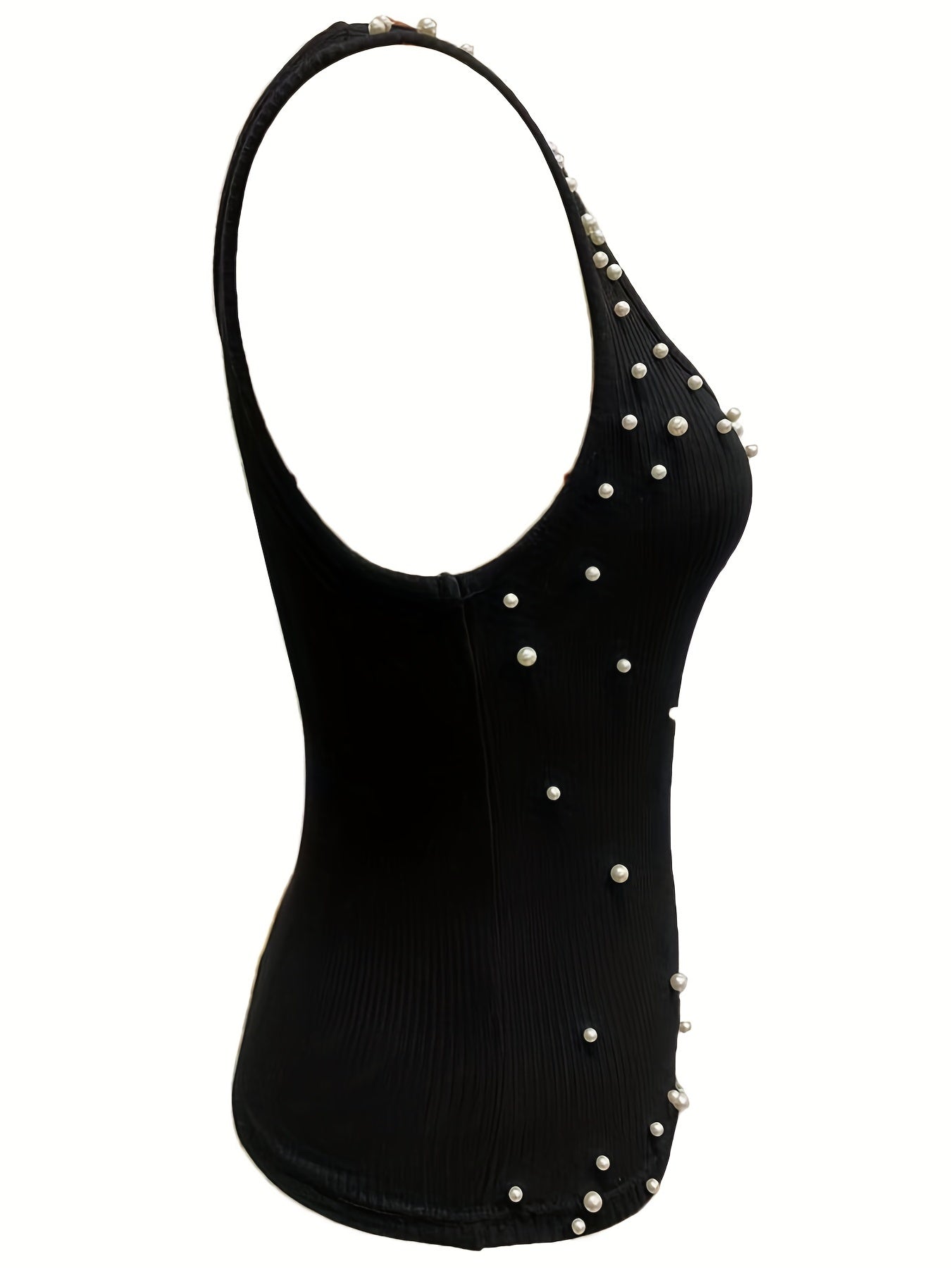 Beaded Crew Neck Tank Top Sexy Sleeveless Summer Women's Clothing