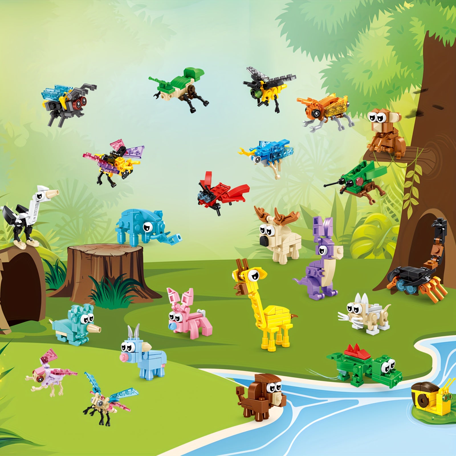 24pcs Forest Animal Building Block Set for Children Aged 6-8