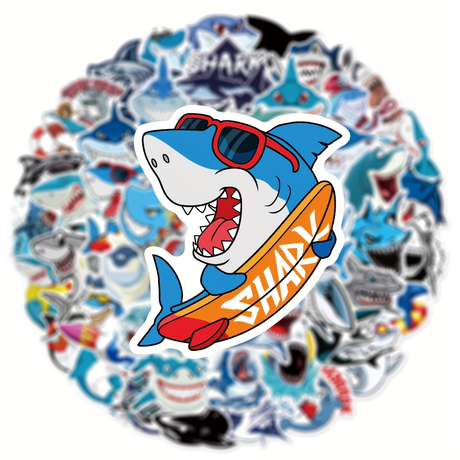 50pcs Shark Stickers Waterproof Vinyl Decals for Snowboards Bikes Computers