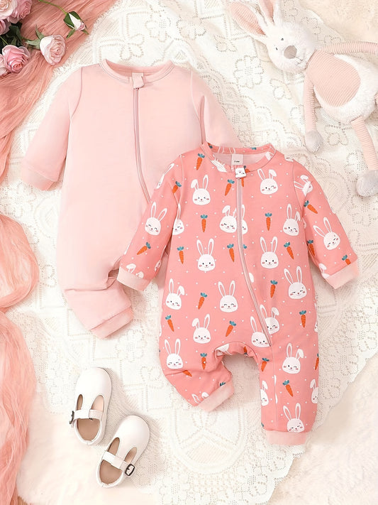 Infant Baby Jumpsuit Set Solid Cartoon Graphic Zip Up Long Sleeve
