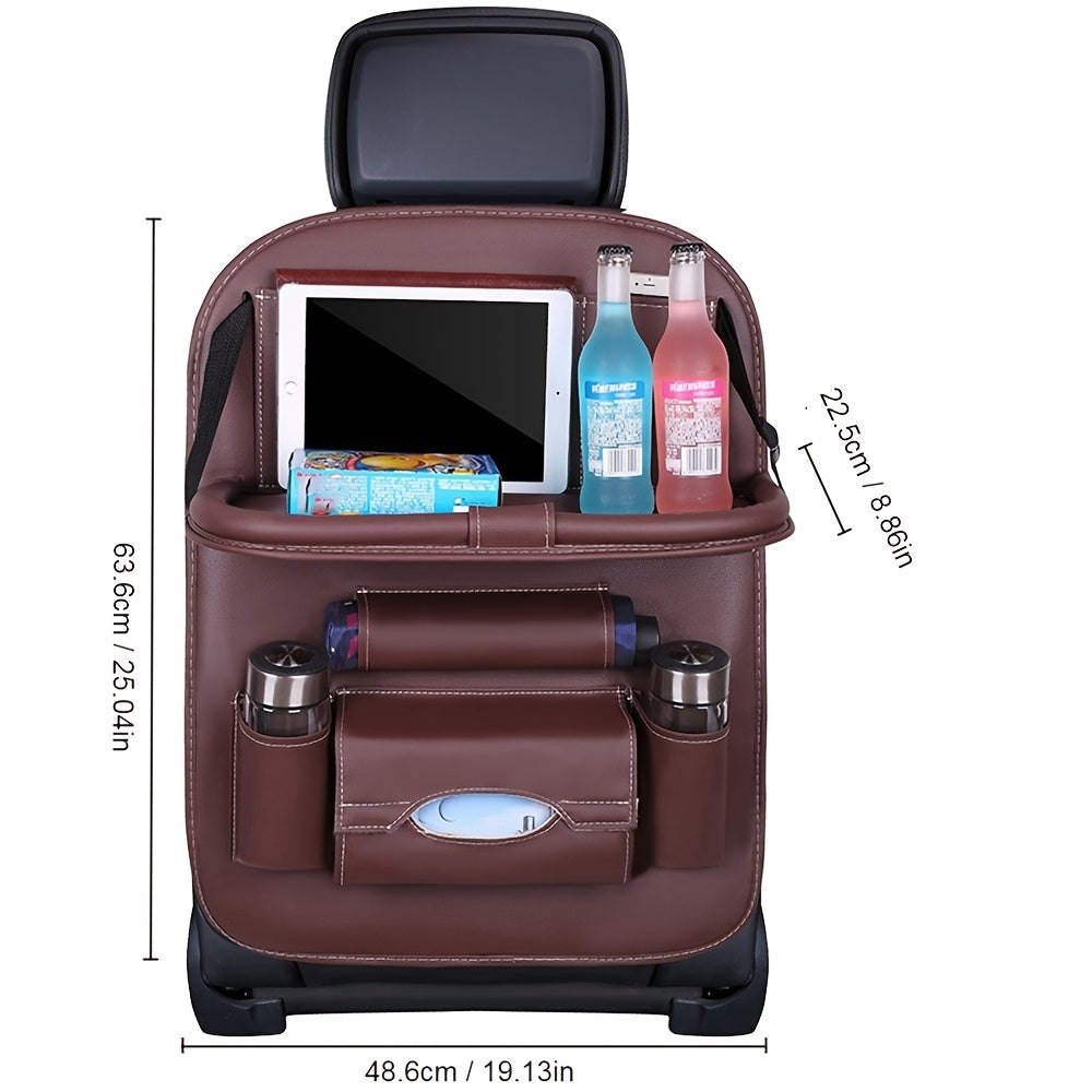 Car Leather Storage Bag & Tray for Kids' Snacks and Toys