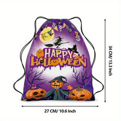 Halloween Drawstring Backpack Ghost Skull Elf Print Schoolbag