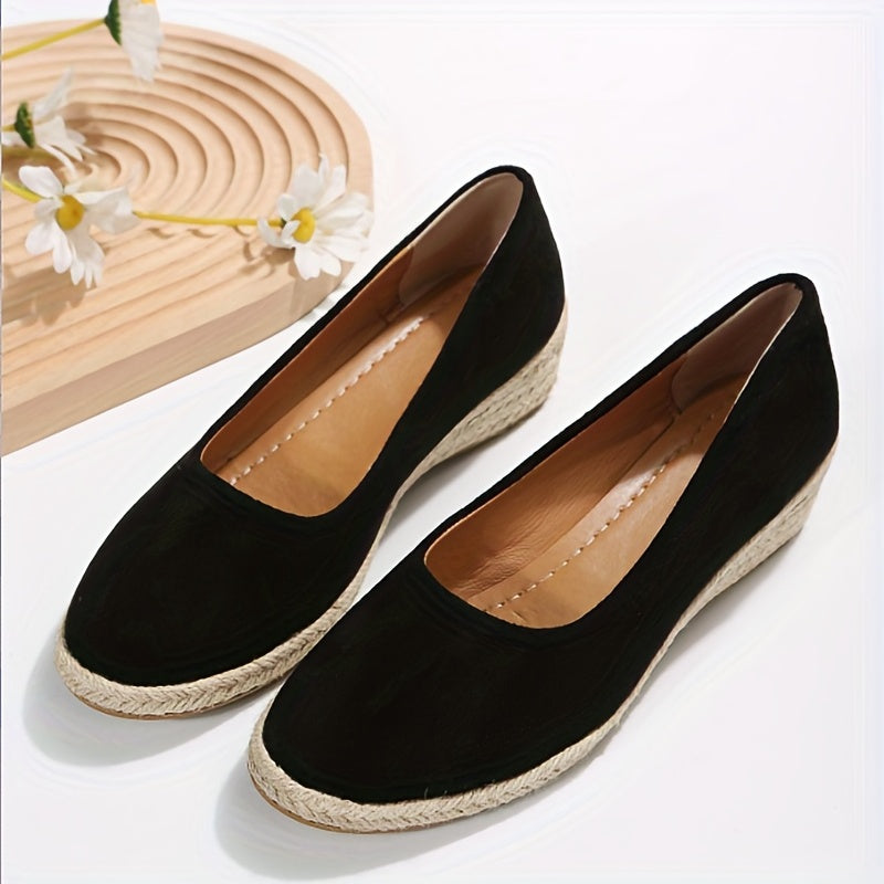 Women's Wedge Espadrilles Loafers Comfy Round Toe Slip On Heels