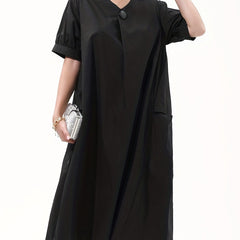  V-Neck Button Decor Loose Dress With Pockets