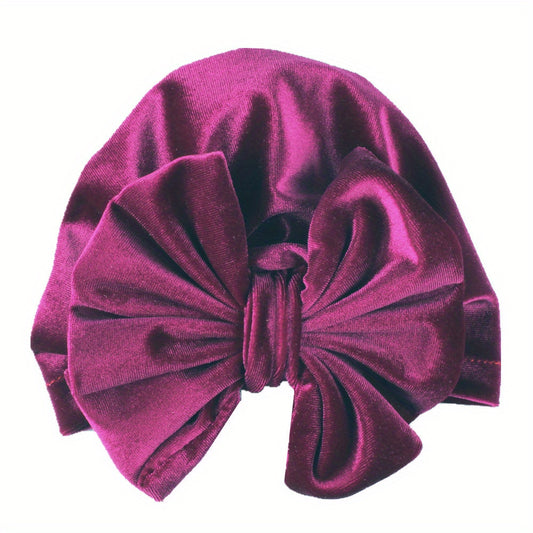 Striped Velvet Bow Baby Hat for Daily Life
