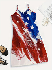  Flag Print V Neck Maxi Cami Dress With Pockets