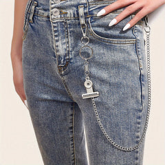 Punk Slogan Charm Pant Chain Metal Hip Hop Jeans Decoration Women