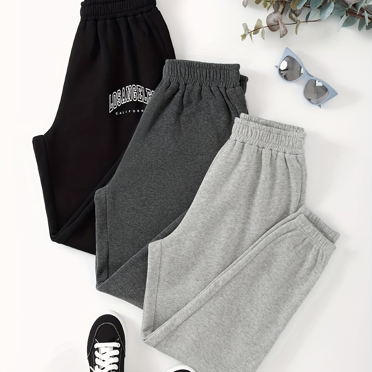 3pcs Letter Print Lounge Pants Soft Elastic Waistband Womens Loungewear