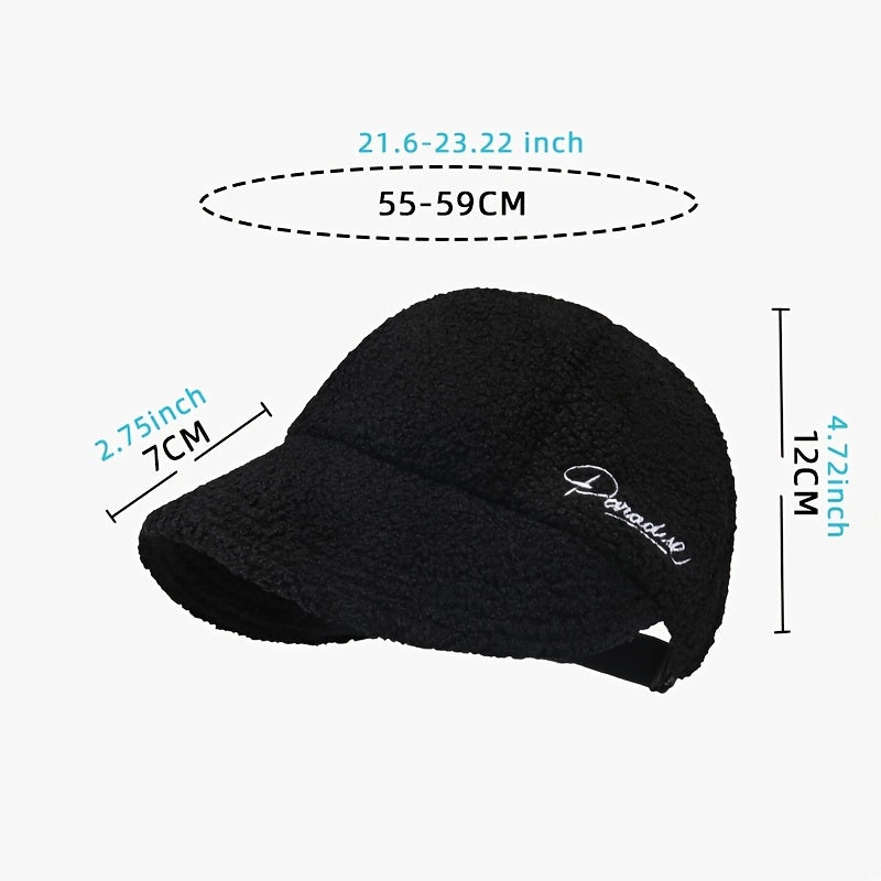 Letter Embroidery Baseball Cap Lamb Wool Winter Fisherman's Hat