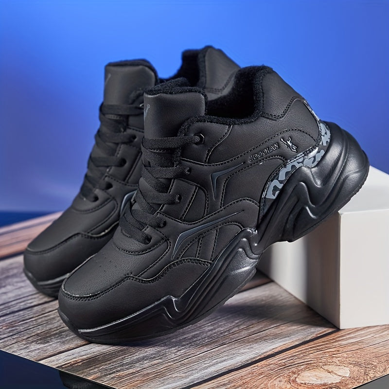 Men's Chunky Lace-up Winter Sneakers Fuzzy Inside Shoes