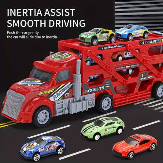 Deformation Track Toy Car With 4 Alloy Small Cars Inertia Ejection Storage