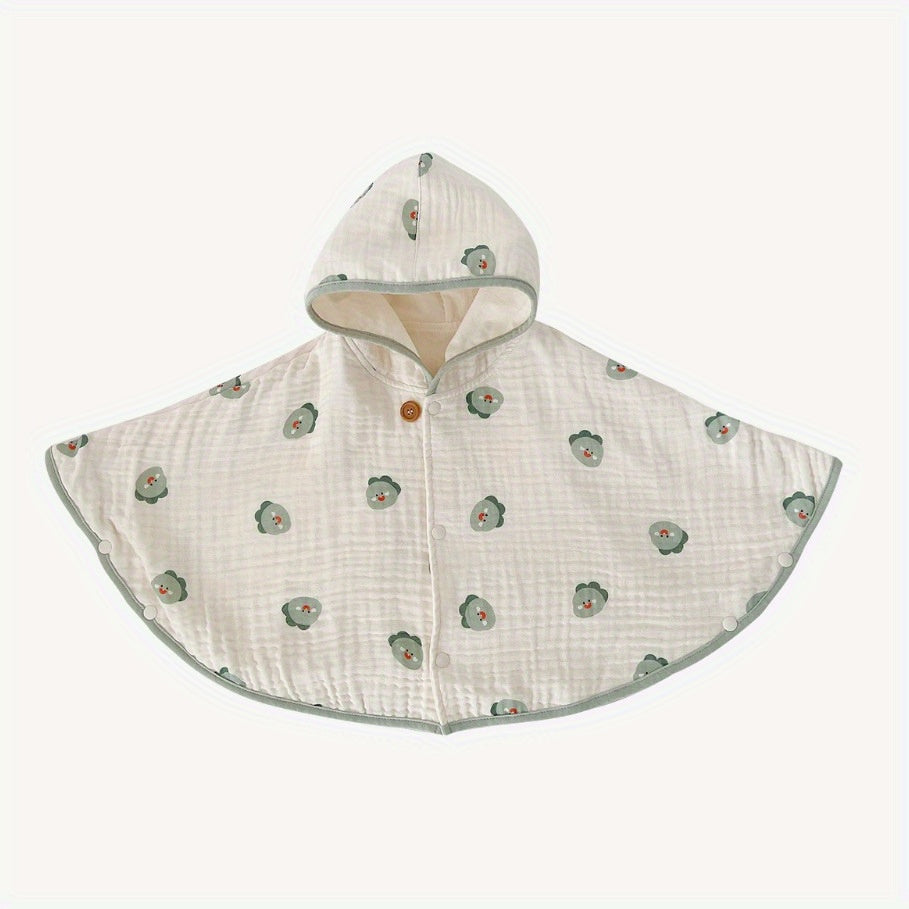 Cotton Gauze Printed Cloak Windproof Shawl for Baby 1-3 Years Spring Autumn