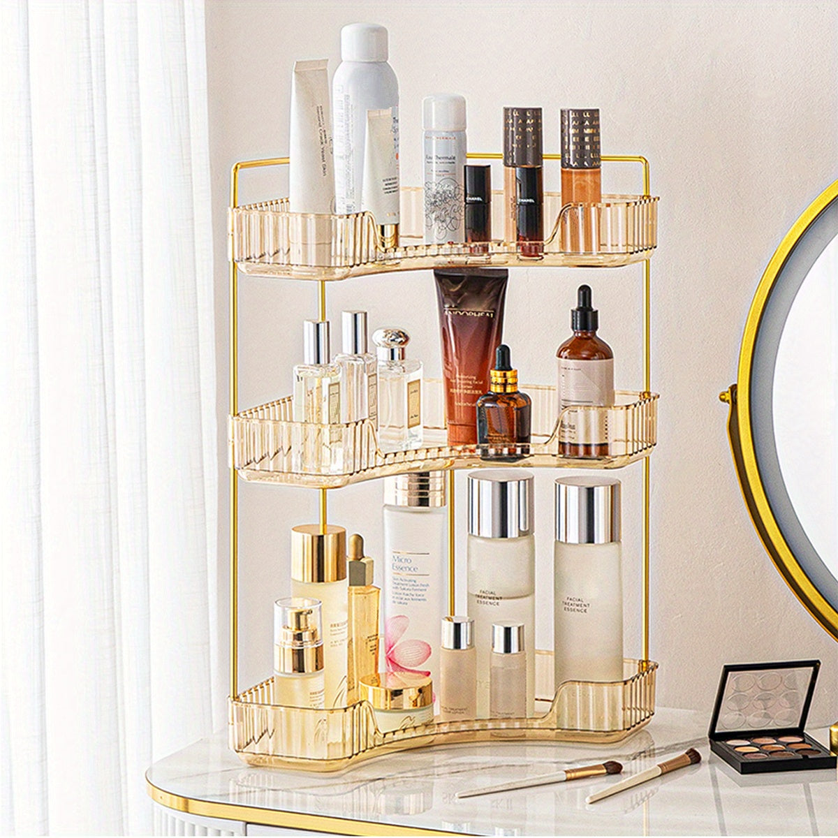 Corner Bathroom Counter Organizer Makeup Vanity Shelf Perfume Tray