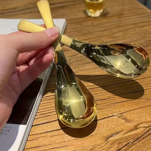 Stainless Steel Short Handle Gold Soup Spoon
