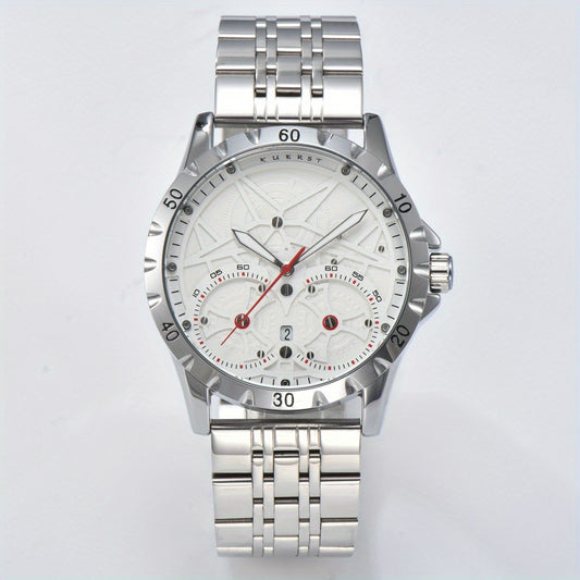 KUERST Men's Steel Strap Automatic Mechanical Watch Waterproof 3D Dial Calendar