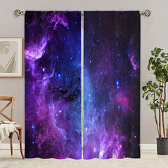 2pcs Star Sky Printed Window Curtain Rod Pocket Semi Blackout Curtains