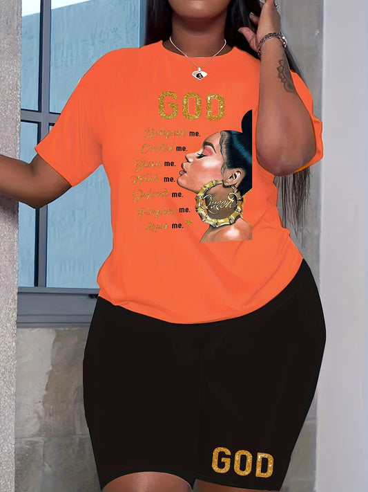  Cartoon Print Short Sleeve Top & Shorts Set