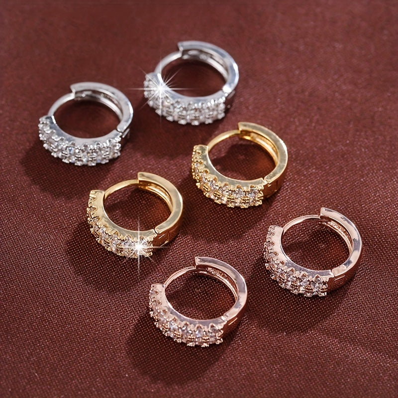 Zircon Decor Hoop Earrings Minimalist Style Copper 18K Plated