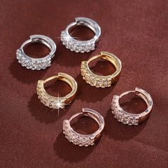 Zircon Decor Hoop Earrings Minimalist Style Copper 18K Plated