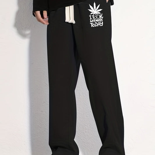 Leaf Pattern Loose Fit Mopping Pants Men's Casual Joggers