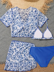 Girls Heart Pattern Swimsuit Set - Sweet Bathing Suit