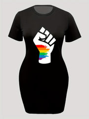  Women's Gesture Print Tee Dress