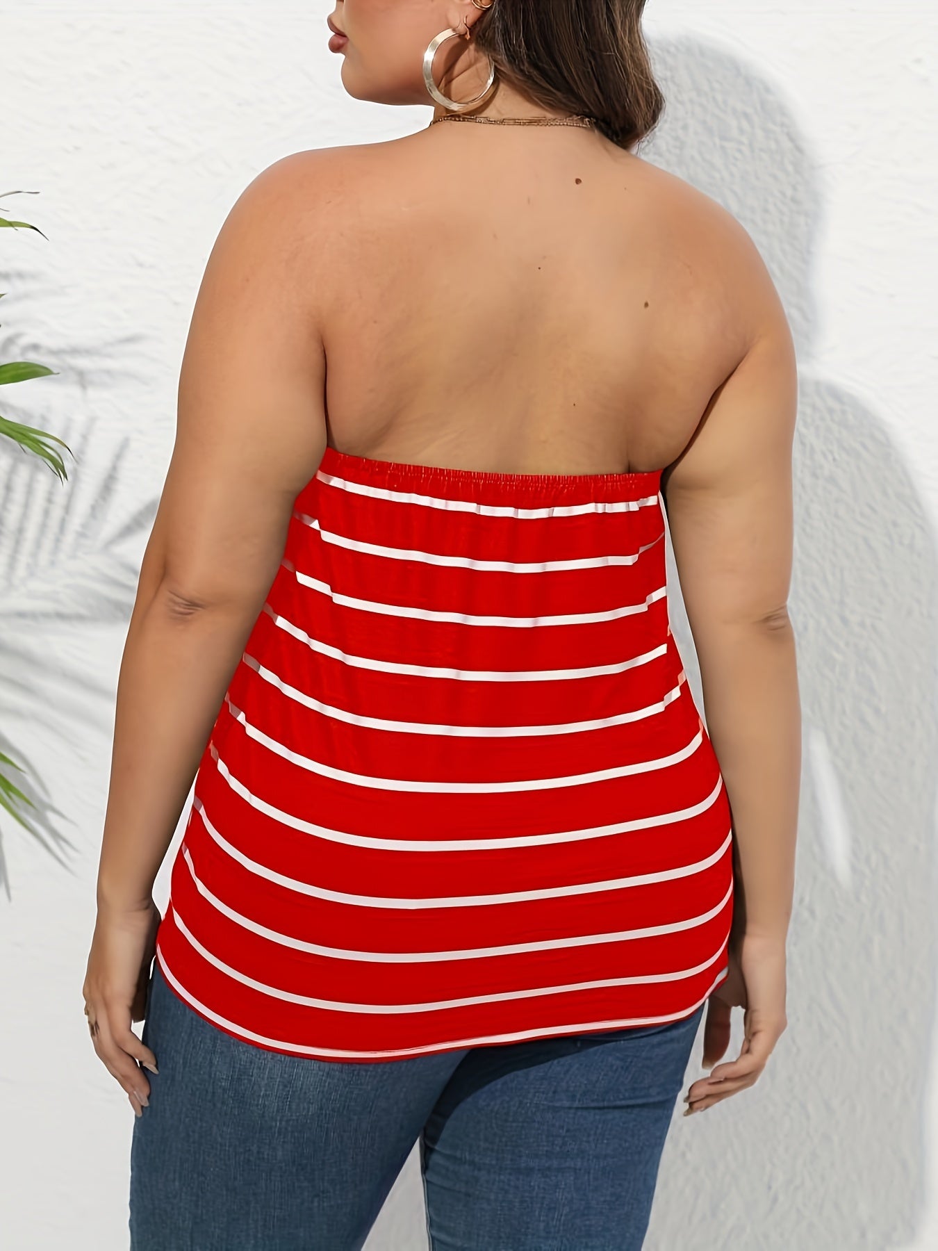  Pin Stripe Print Tube Top Women's Plus Casual Strapless Top