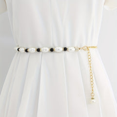 Faux Pearl Chain Belt Metal Waistband Women Dress Girdle