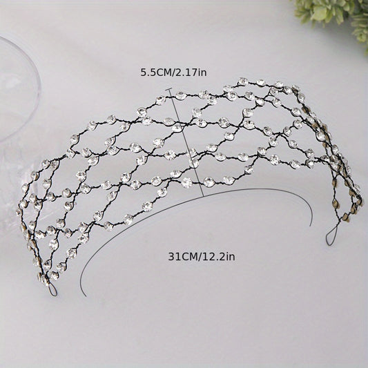 Bridal Headband Mesh Faux Pearl Crystal Headpiece Wedding Hair Accessories