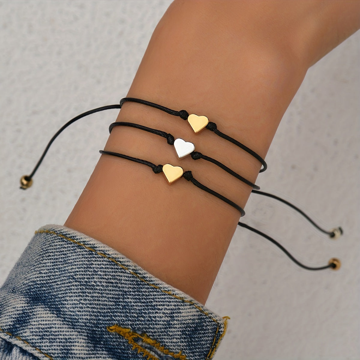 3 Pcs Rope Bracelet Heart Shape Adjustable Friendship Bangles