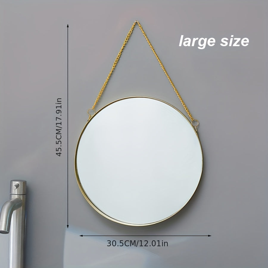 Round Wall Mirror with Chain for Home Decor