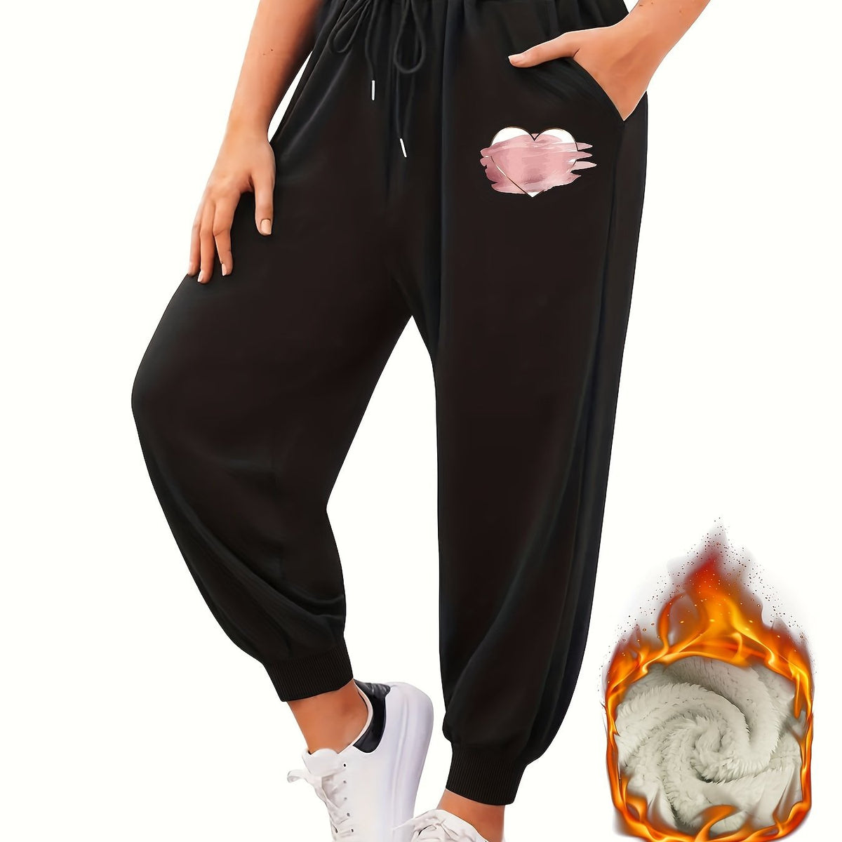  Graffiti Heart Print Fleece Joggers With Pockets