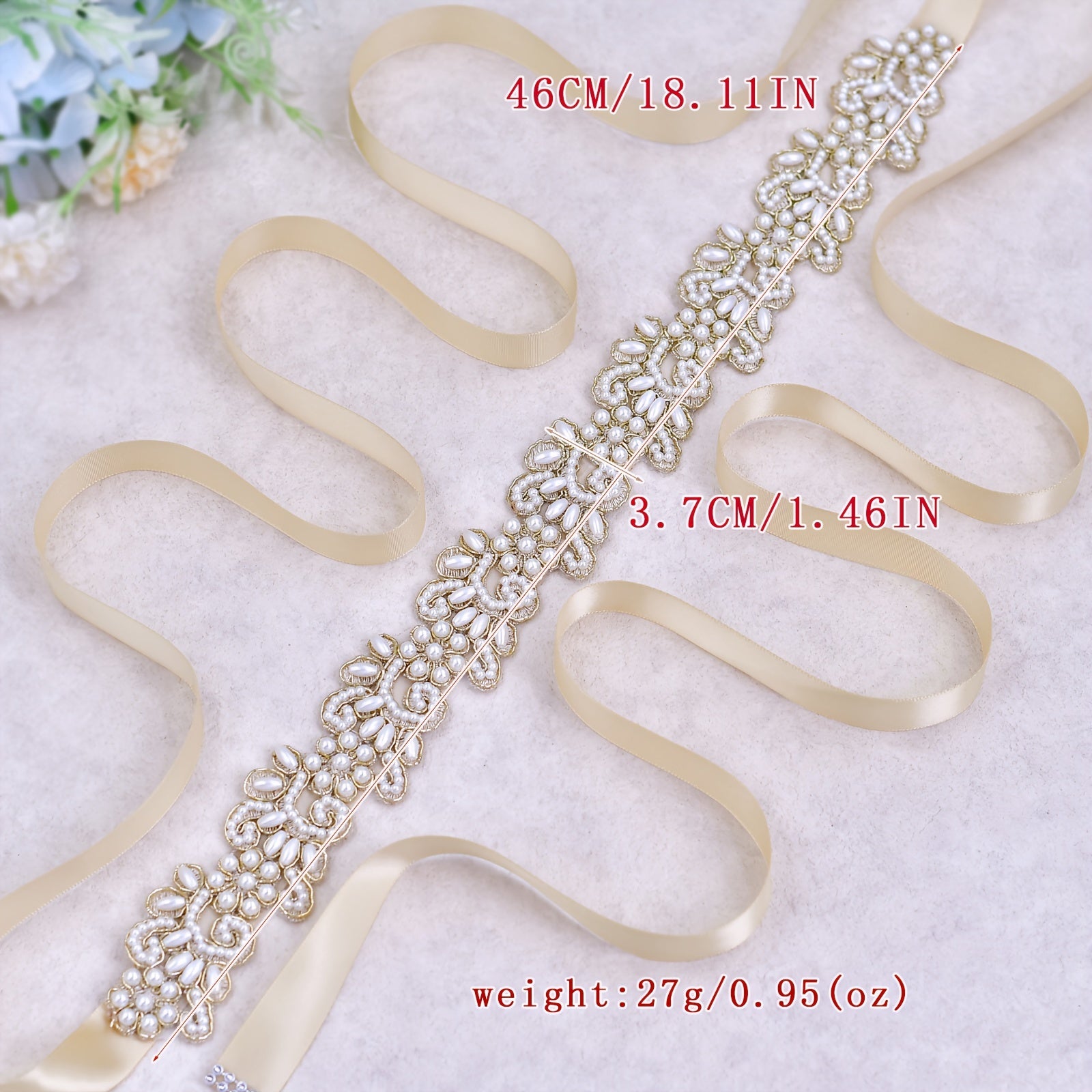 Floral Lace Bridal Belt with Golden Embellishments