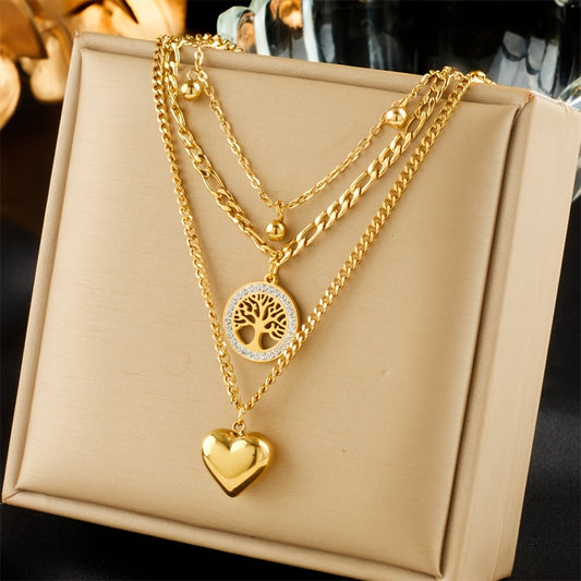Stainless Steel Necklace Tree Heart Shape Pendant Jewelry