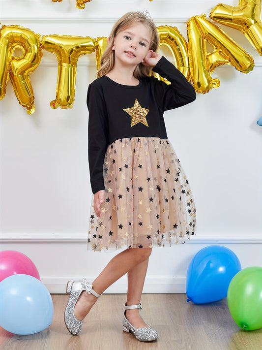 Girls Sequin Princess Dress Long Sleeve Party Dress