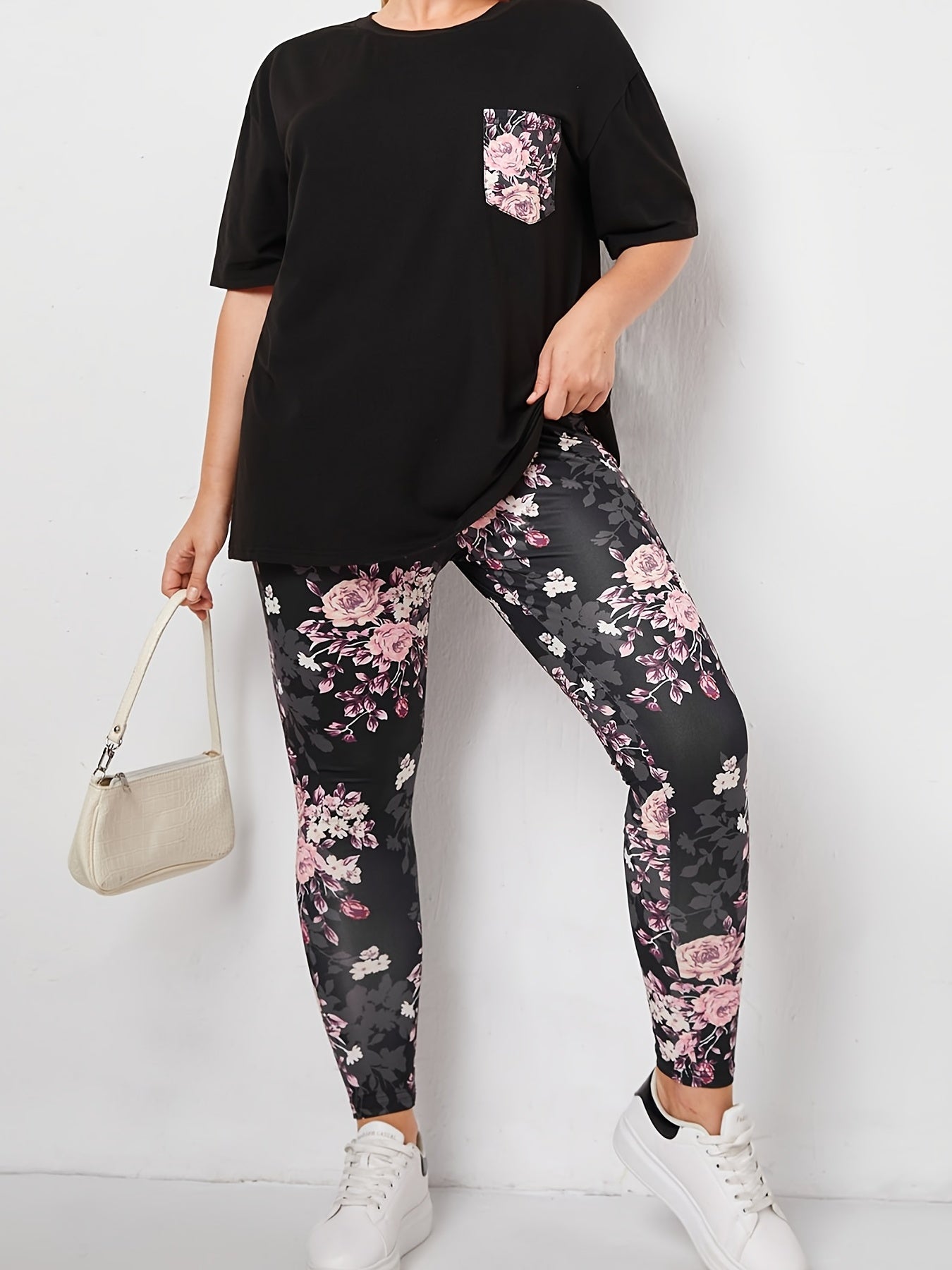  Colorblock Floral Print 2 Piece Set