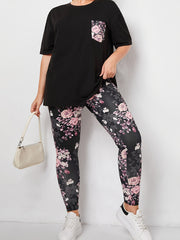  Colorblock Floral Print 2 Piece Set