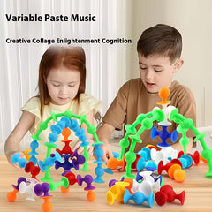 11pcs Suction Cup Toys Building Blocks Set Educational Travel Soft Silicone Kit