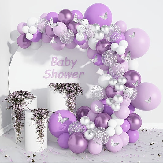 Purple Balloon Garland Set Butterfly Sticker Party Decoration