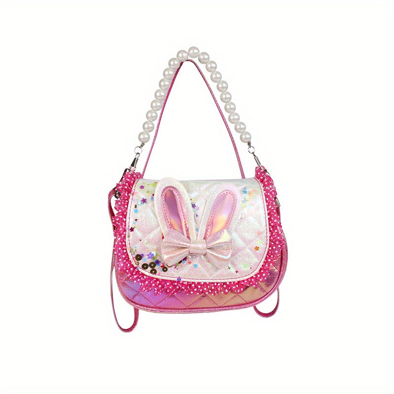 Sequin Rabbit Ears Handbag with Faux Pearl Handle for Girls