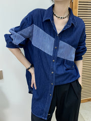  Colorblock Stripe Print Denim Top
