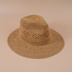 Vintage Hollow Crochet Straw Hat Women Fedora Cap Beach Hats