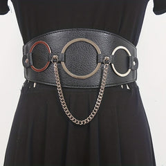 Three Ring Chain Fringe Belt Wide Punk Waistband Elastic Corset Belt For Women