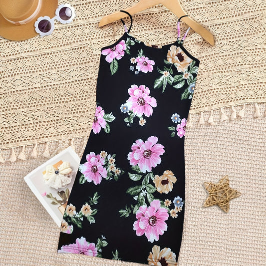 Girl's Boho Floral Cami Dress Summer Spaghetti Sleeveless