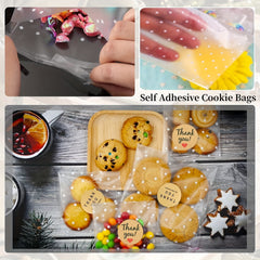 100pcs Self Adhesive Polka Dot Cellophane Cookie Bags